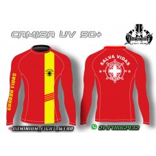 6010 CAMISA MANGA LONGA UV 50+ VERMELHA COM FAIXA AMARELA